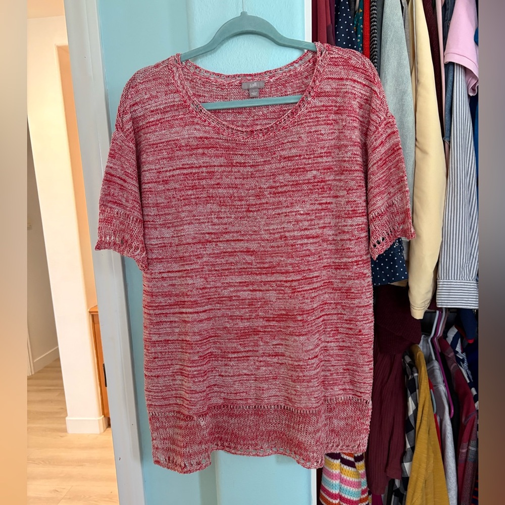 J. Jill Red and White Knit Sweater large